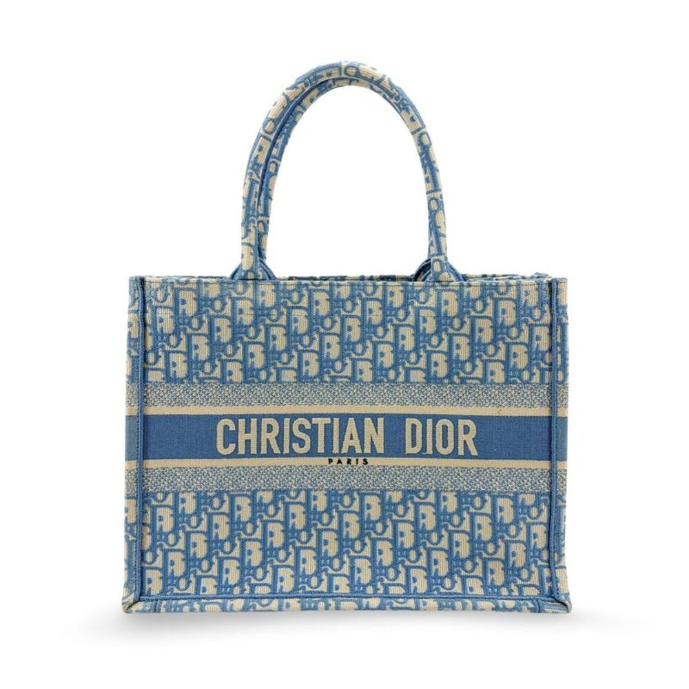 Dior Medium Book Tote Bag Blue Oblique Embroidery
